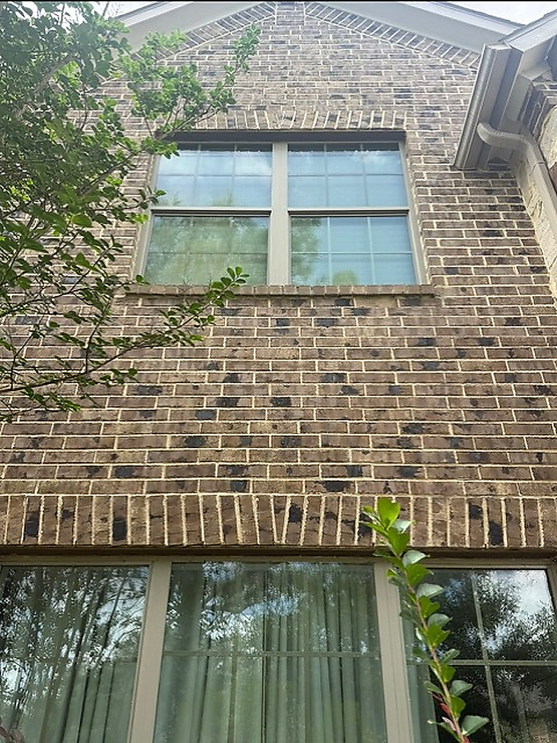 High windows on brick home
